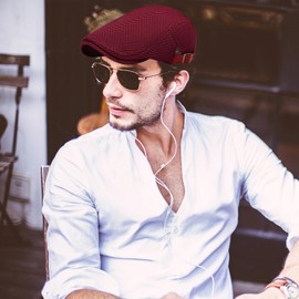 meioro Mens Breathable Mesh Summer Hat Adjustable Flat Cap Newsboy Beret Ivy Cap Irish Cabbie Fishing Hats（Burgundy）