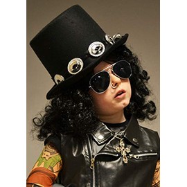 Childrens 1980s Rockstar Slash Style Top Hat and Wig