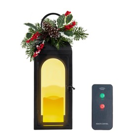Bdor Christmas Lantern Decorative Candle Lantern 16 Inch Remote Vintage Christmas Decorations with Timer LED Metal Hanging Lantern for Home Outdoor Porch Decor Christmas Centerpieces for Tables