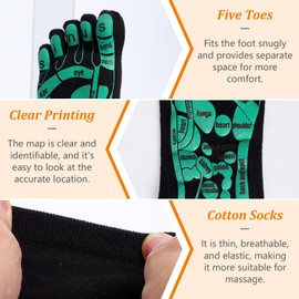 Reflexology Socks with Massage Tool, 1 Pair Five Toe Functional Socks Foot Massage Socks Cotton Acupressure Socks for Women, Men (Black)