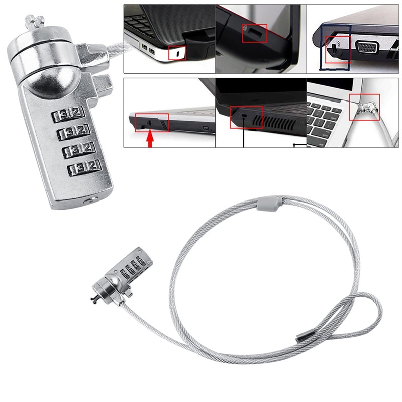 Laptop Lock, 1.1 m 4 Digit Password Protection Cable Chains