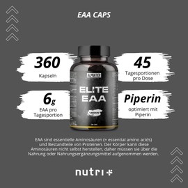 EAA Capsules - 360 Mega Caps a 750 mg - High Dose - 8 Essential Amino Acids - Alphatier Elite EAAs Protein Capsules without Magnesium Stearate - Amino Capsules - Fitness Supplement