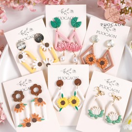 Puocaon Flower Dangle Clay Cutters - 6 Pcs Clay Cutters for Polymer Clay Jewelry, Lotus Drop Polymer Clay Earring Cutters, Daisy Flower Polymer Clay Cutters for Earrings, Arch Frame Clay Cutters