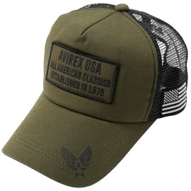 AVIREX USA Embroidered Patch Mesh Cap, Hat, Men’s, Women’s, Military, Summer, Baseball, Logo, US Military Patch Khaki,