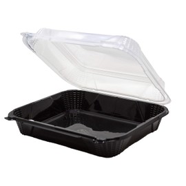 Genpak's PV250 | Polypropylene Jumbo 10" Black Base, Clear Lid Hinged Take-Out Container | Recyclable, Reusable, Microwave Safe | BPA Free & Made in The USA | 10" x 9" x 3", Case Count 150