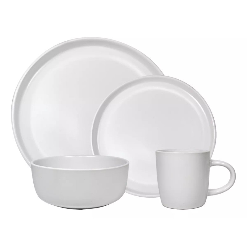 KASABLANCA Vajilla De Ceramica Blanca 16 Piezas Moderna 4 Personas