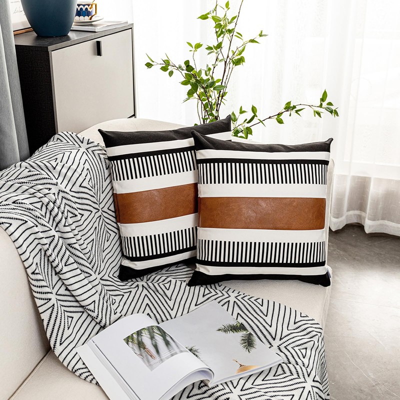 Vfuty Set of 2 Black White Boho Pillow Cover with