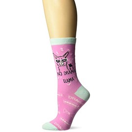 K. Bell Women's Fun with Words Novelty Saying Crew Socks, Pink (No Drama Llama), Shoe Size: 4-10