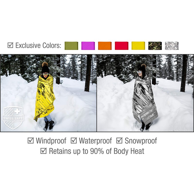 Swiss Safe 4 Pack Mylar Emergency Blankets for Survival -