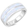 White Simulated Opal Wide Wedding Ring New .925 Sterling Silver