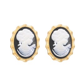 Portrait Cameo Chunky Big Stud Earrings for Women Dainty Vintage Gold Plated Beauty Lady Queen Oval Studs Hypoallergenic Fashion Jewelry for Bff Her, Big, Metal, No Gemstone