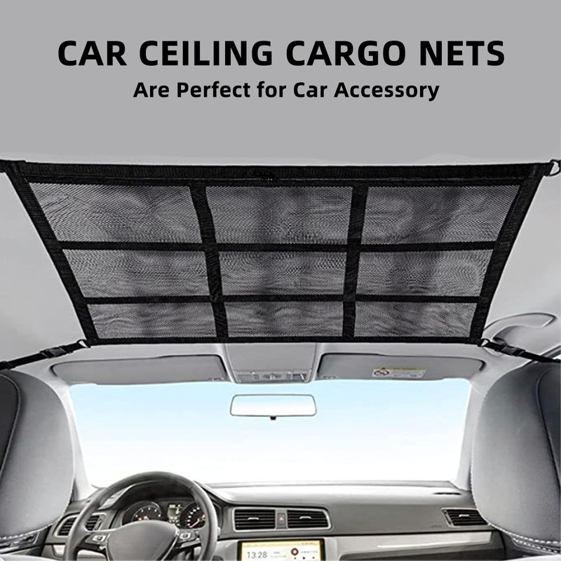 CCAIPU Car Ceiling Cargo Storage Net Pocket, Adjustable Double-Layer Mesh