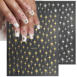 8 Sheets Stars Nail Art Stickers Decals 3D Gold Silver Laser Design Luxury Star Nail Stickers for Nail Art Accessories Self-Adhesive Pegatinas Uñas Glitter Star Stickers for DIY Manicure Decorations