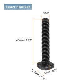sourcing map 10Pcs Square Head Bolts, 5/16-18x1-3/4" Black Oxide Carbon Steel Square Machine Screws, T-Bolt for Machinery Railroad Electrical Connections