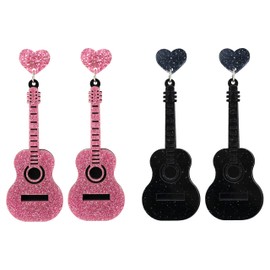 yueton 2 Pairs Acrylic Guitar Earrings Punk Bass Drop Earrings Cool Electric Guitar Shape Earrings Creative Instrument Drop Earrings Music Guitar Jewelry for Women