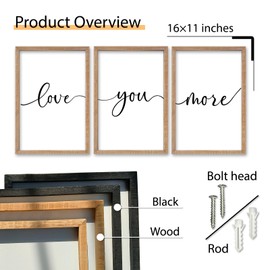 SRSZHIYUE Bedroom Wall Decor Love You More Sign 16"×11" Set of 3 Framed Wood Above Over Bed Signs Wall Art for Master Bedroom Hanging Decoration (Wood)