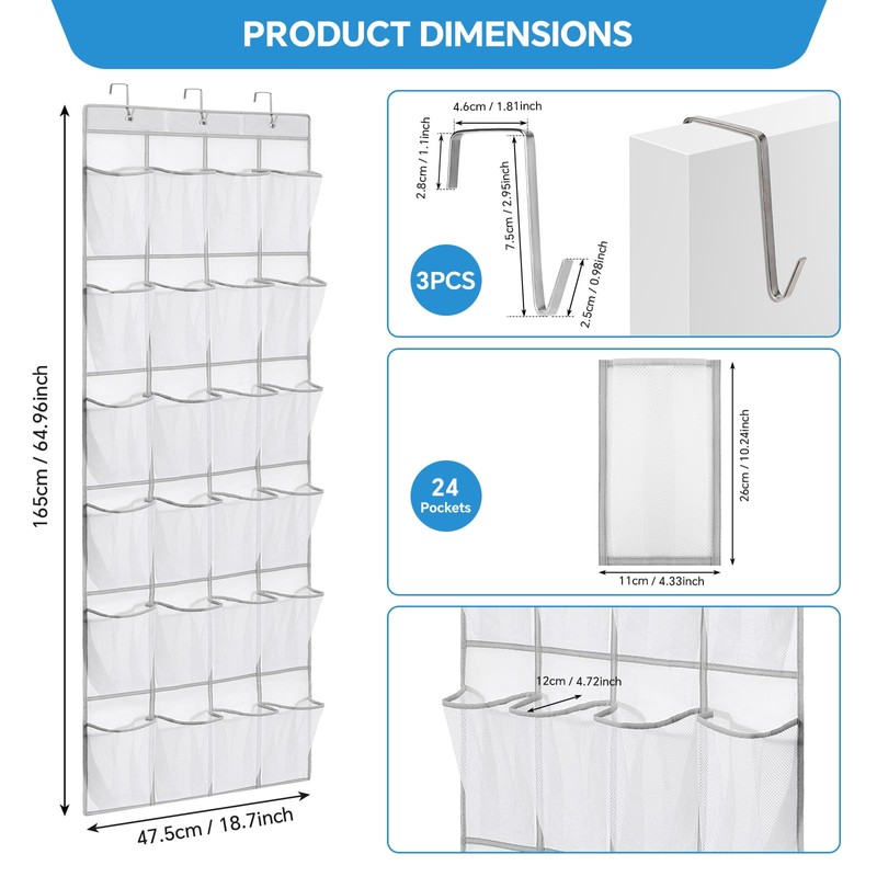 Suacculent Over Door Shoe Organiser, 24 Large Mesh Pockets &