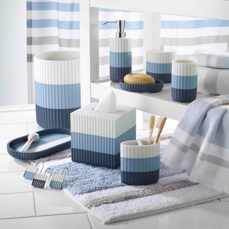 IZOD - Shower Curtain Hooks, Resin Hooks for Curtain, Striped