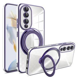 JIAFEI Case for HONOR 90 5G, Premium TPU Magsafe Magnetic Suction Cover with 360° Rotatable Stand, Lens Protector, Military Drop Protection, Purple