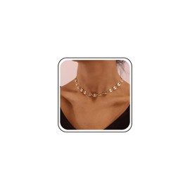 TseenYi Disc Coin Chain Choker Necklace Boho Sequins Disc Chain Necklace Choker Short Gold Disc Chain Necklace Clavicle Necklace Round Chain Summer Beach Jewellery for Women and Girls