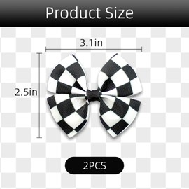 Black and White Checkered Hair Clip for Baby Girls - 2Pcs Racing Checkered Flag Hair Bow Clips Bow Alligator Hair Clip Ribbon Hair Barrettes Racing Fan Hair Accessories for Girls Women Gifts