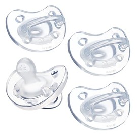 Chicco PhysioForma Chupete de una pieza 100% silicona suave para bebés de 0 a 6 m, transparente, ortodóntico, sin BPA, 4 unidades con estuche esterili