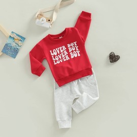 BemeyourBBs Toddler Baby Boy Fall Winter Clothes Lover Boy Long Sleeve Sweatshirt and Pants Set Sweatsuit Valentines Day Outfit (Lover Boy Red, 6-12 Months)