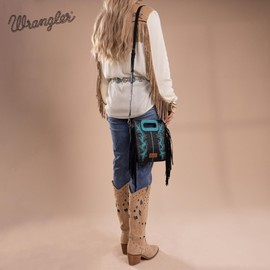 Wrangler Western Fringe Tote Bag for Women Top Handle Handbags Vintage Tassel Crossbody Bags WG193-2003BK