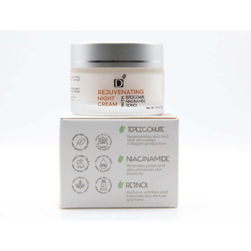 Crema rejuvenecedora de noche con tepezcohuite, retinol, y niacinamida -