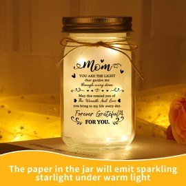 Calibron Gifts for Mom from Daughter Son, Mom Birthday Gifts Mason Jar Night Light, Birthday Retirement Gift for Mother Home Decorative Jars