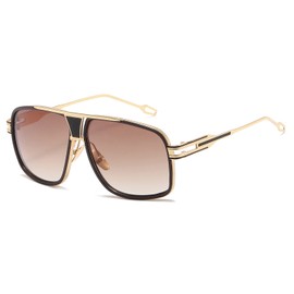 Kimorn Sunglasses For Men and women Oversized Retor Goggle Metal Frame Sun Glasses k0336 (Gold&Brown)