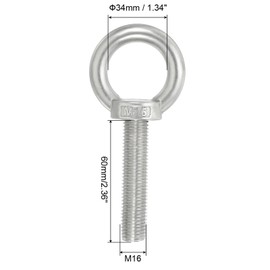 TA-VIGOR 1Pc M16 x 60mm Lifting Long Eye Bolt, 304 Stainless Steel Wall Expansion Anchor Bolts, Masonry Concrete Screws Shoulder Eyebolt Lifting Ring with Nuts Washers for Hanging Hammock Article