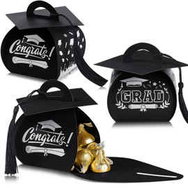 30 Pieces Graduation Cap Candy Box 2024 Graduation Prom Boxes Party Favors Graduation Treat Box with Tassel Graduation Centerpieces for Tables Graduation Decorations Grad Party Supplies(Black)