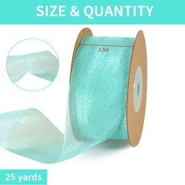 TONIFUL 1-1/2 Inch Turquoise Aqua Blue Organza Ribbon 25 Yards Sheer Chiffon Ribbons for Crafts Wedding Christmas Tree Decorations Valentine's Day Gift Wrapping Bow Making Floral Bouquets Wrapping