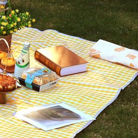 Vivid Check Waterproof Picnic & Beach Mat (140x150cm) - Yellow Yellow