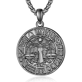 ADMETUS 12 Zodiac Sign Necklaces, 925 Silver Zodiac Sign Pendant Jewellery Round Zodiac Sign Constellation Chain Gifts for Men with 2.5 mm 22 Inches + 2 Inch Rolo Chains, Sterling Silver, No Gemstone