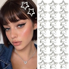 24PCS Star Hair Clips 2000s Y2K Hair Barrettes Silver Non Snap Clips for Cool Girls Metal Pins Star Alligator Clip Rave Hair Accessories for Women Girls