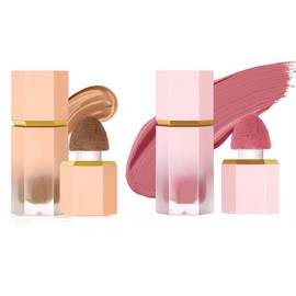 Liquid Blush & Contour Makeup Set, Soft, Lightweight, Breathable Feel, Built-in Sponge Lace Face Makeup Gift Set (#Rouge 01+Contour 01)