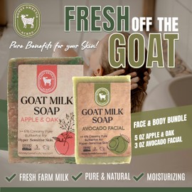 Honey Sweetie Acres Fresh of the Goat Face and Body Soap Bundle – 3 oz Avocado Facial Bar + 5 oz Hydrating Apple Oak Goat Milk Soap – Handcrafted and Made in USA
