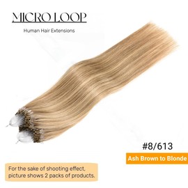 Microlink Hair Extensions Human Hair 18 Inch Micro Ring Human Hair Extensions #8/613 Brown with Blonde 0.5g/Strand Micro Beads Human Hair 50g Micro Loop Hair Extensions