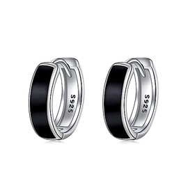 CRMAD Black Hoop Earring Sterling Silver Hoop Earring for Women (black)