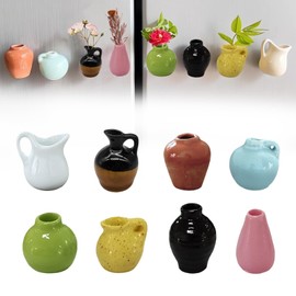 Pack of 8 Mini Vase Magnets for Fridge, 3D Mini Vase for Fridge Magnets, Magnetic Simulation Resin Flower Vases, DIY Vases, Funny Fridge Accessories, for Kitchen and Office (Without Flowers)
