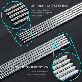 IQCWOOD 304 Stainless Steel Chopsticks, 5 Pairs, Silver