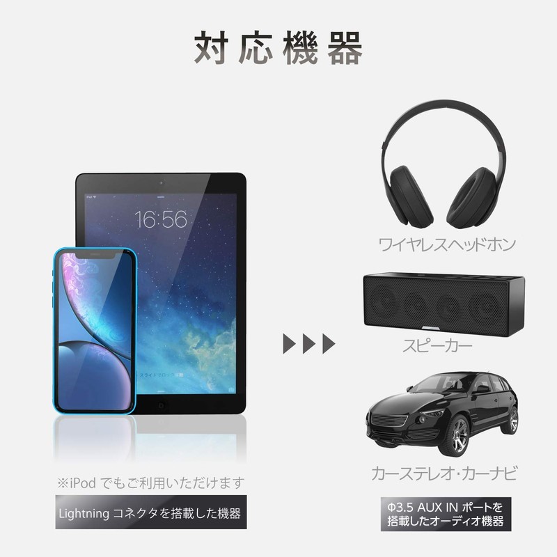 Elecom Lightning to φ3.5 Male Auxiliary Cable (L), Slim Design,