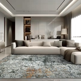 AUKOW Area Rug for Living Room 8x10 Washable Neutral Abstract Rug for Bedroom Modern Soft Dining Room Rug No Slip Low Pile Carpet for Nursery Home Office Decor - Red/Ivory