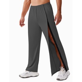 Deyeek Tear Away Pants for Men Loose Fit Side Snap Post Surgery Pants Open Bottom Sweatpants with Pockets Dark Gray