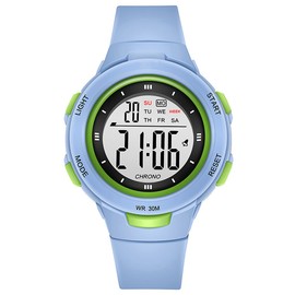 Womens Watch Fashion LED Digital Watch Simple Outdoor Sport Watch Alarm Clock 5Bar Waterproof Silicone Strap Watch (Light Blue)