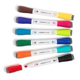U Brands Magnetic Double-Ended Dry Erase Markers with Erasers, Bullet Tip, Low Odor, Assorted Colors, 12 Count
