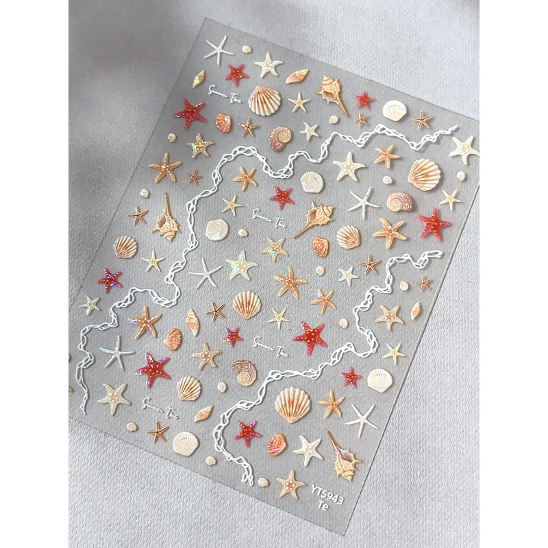 WENYUEN Nautical Nail Stickers Starfish, Seashells, Wave Pattern, Clear Film