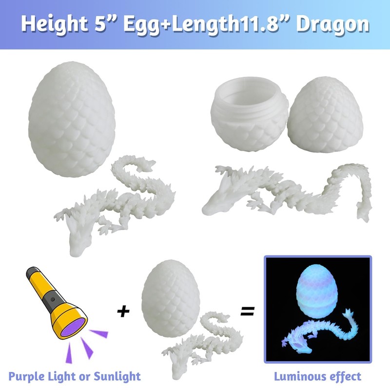 Glow 3D Printed Dragon Eggs with Dragon Inside- Glow in